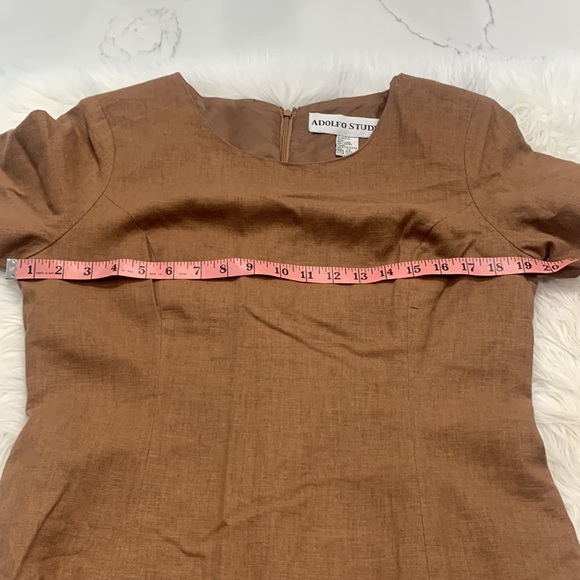 Adolfo Studio 55% Linen and 45% Rayon Tan Maxi Dress Size 12 - Picture 9 of 10